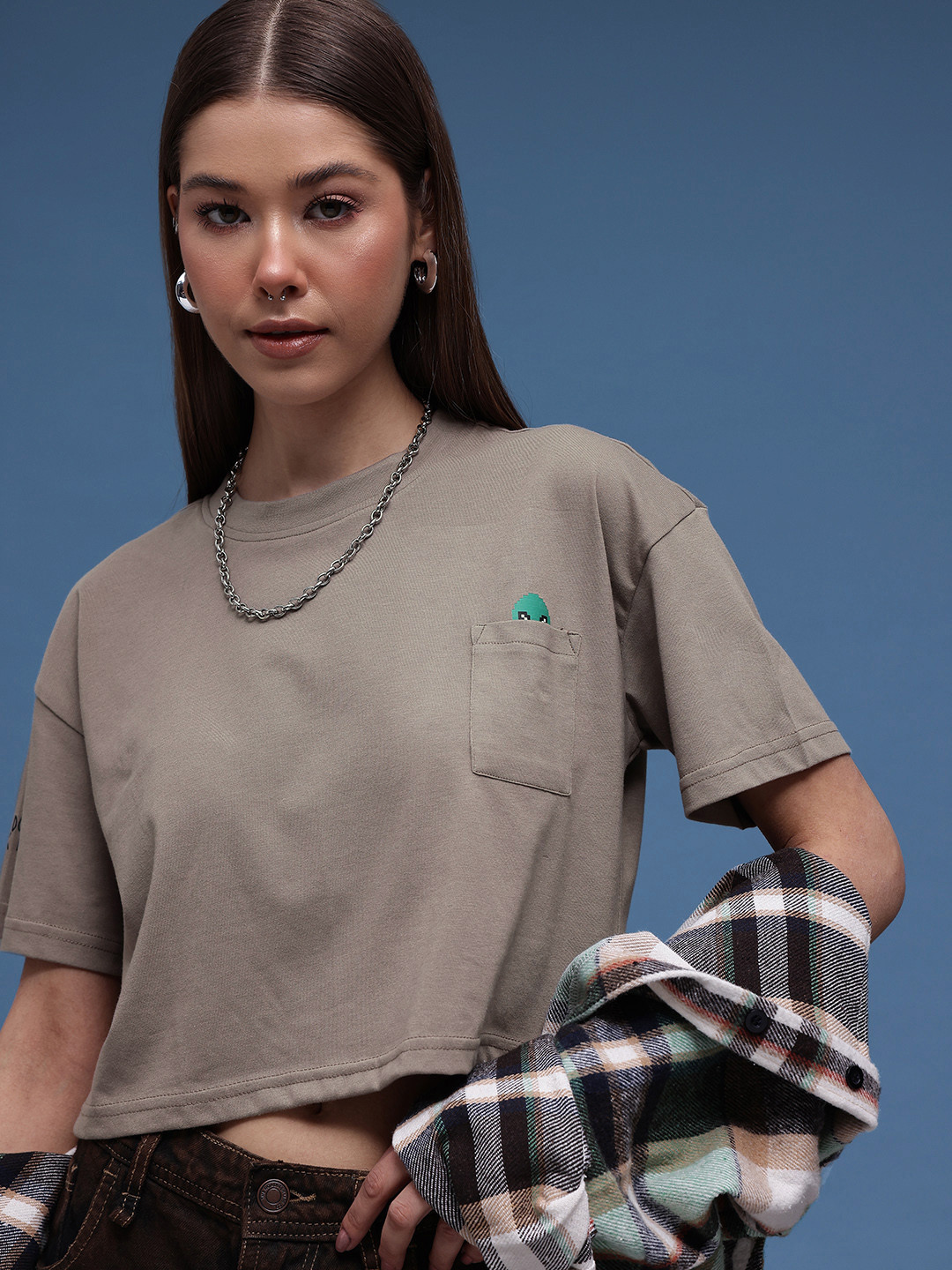 glitchez Crop Patch Pocket Drop-Shoulder Boxy Tee