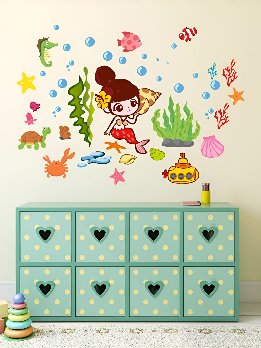 LANSTICK Green & Blue Printed Sea Queen & Sea Wall Sticker