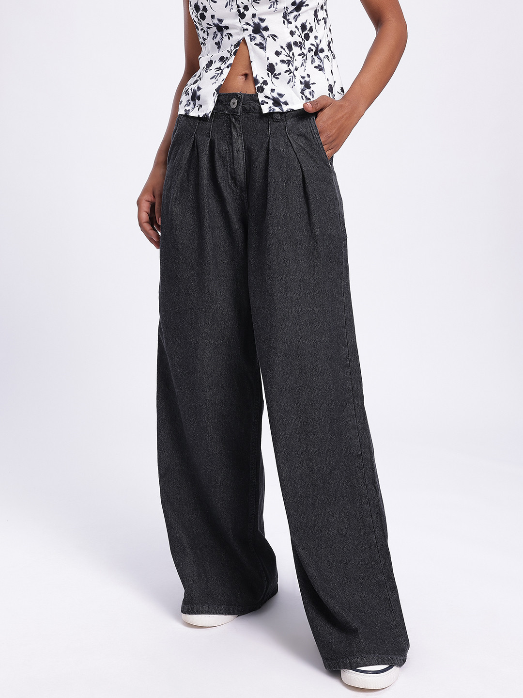 glitchez Women Mid-Rise Pure Cotton Pallazzo Baggy Fit Jeans