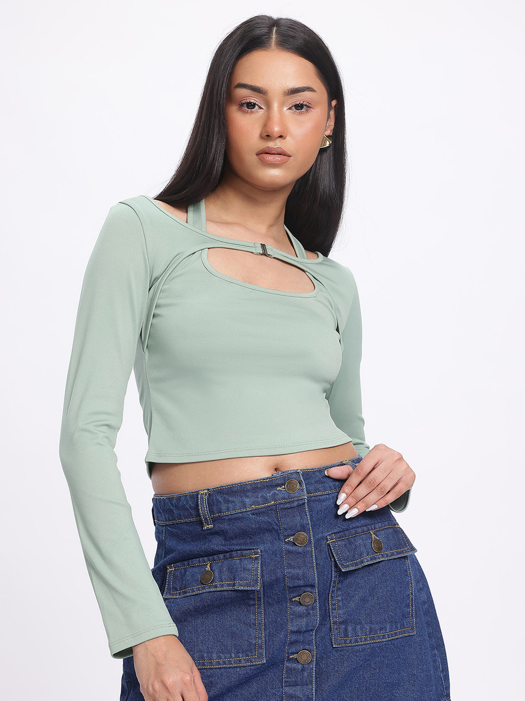 glitchez Cut-Out Layered Style Crop Top