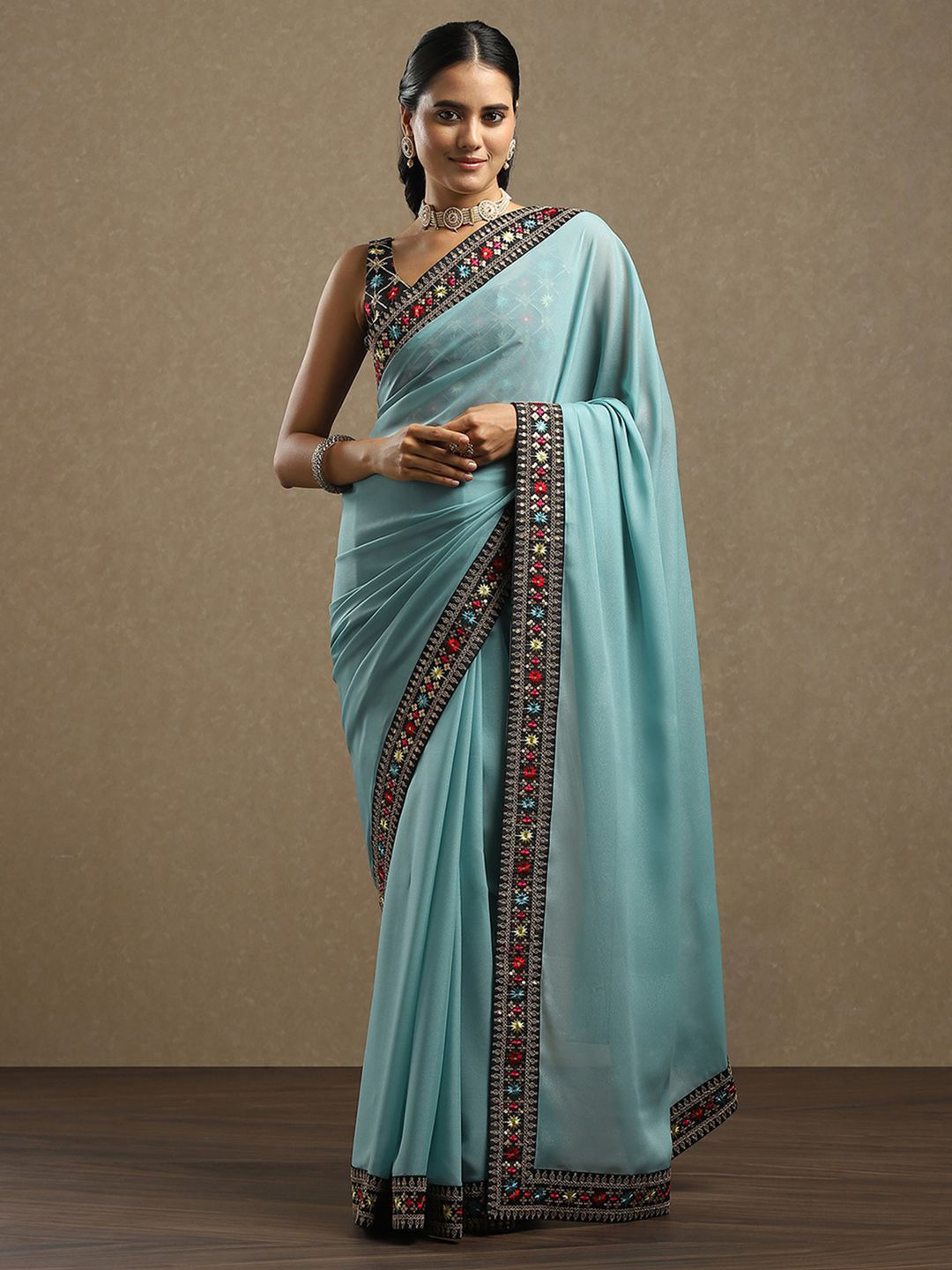 Saree mall Embroidered Pure Georgette Sarees