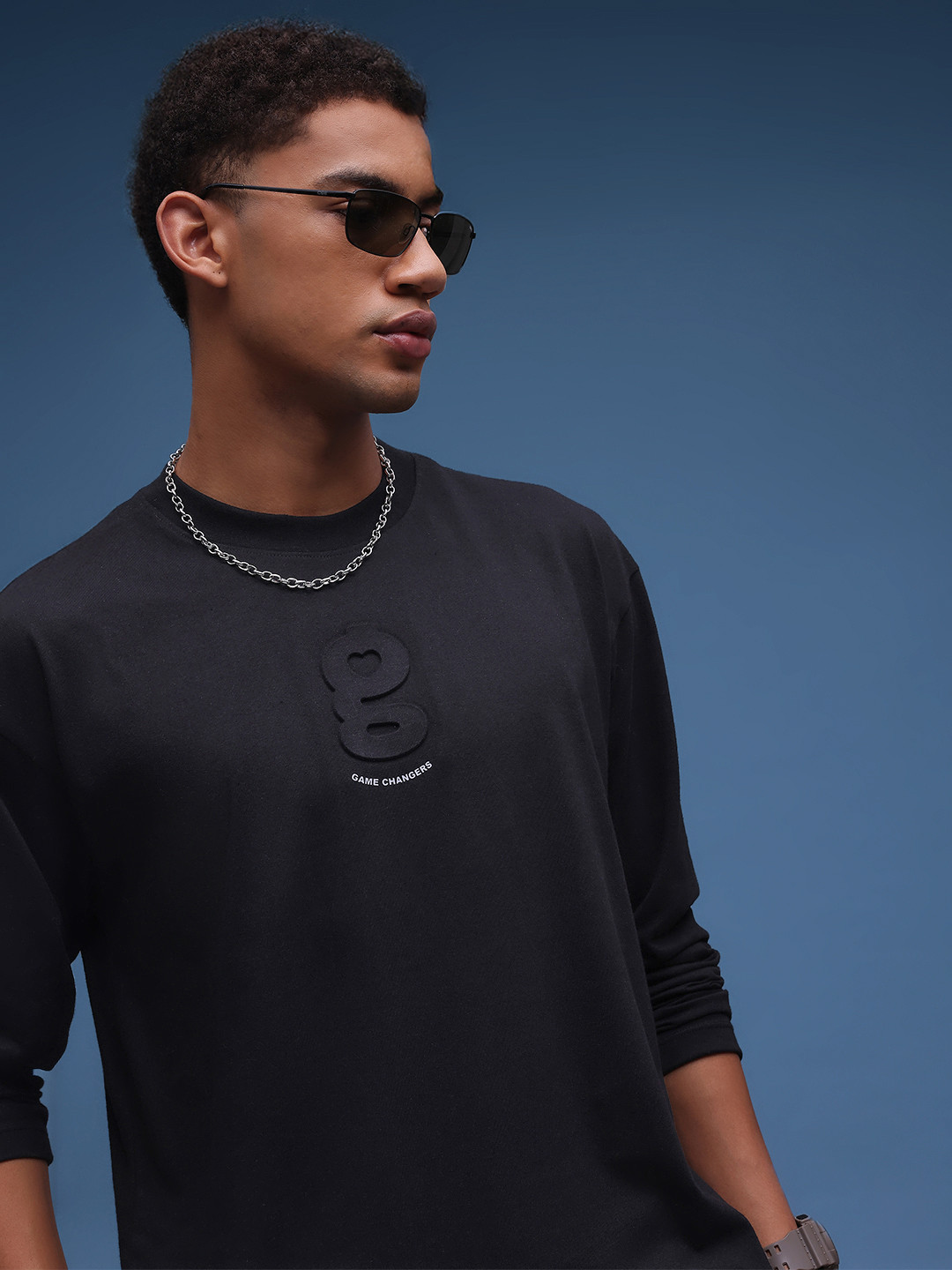 glitchez Brand Logo Embossed Oversized Fit Printed T-shirt