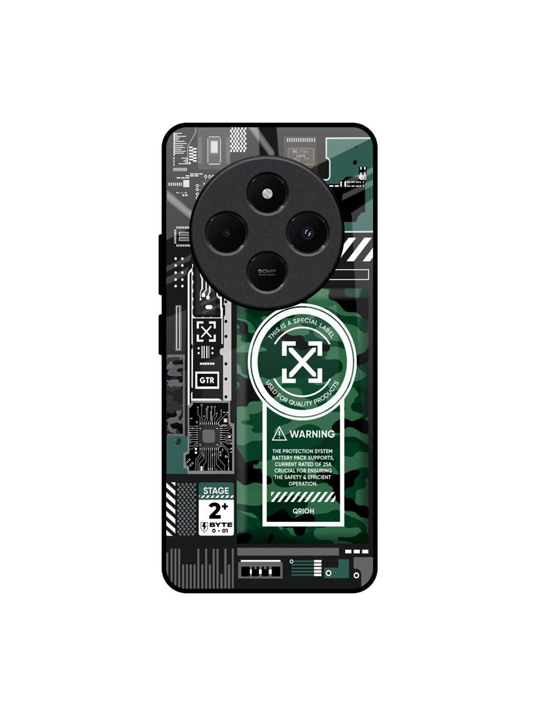 QRIOH Green Camo Circuit Printed Redmi 14C 5G Impact Resistant Back Case