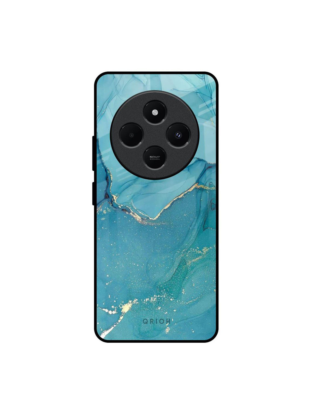 QRIOH Blue Golden Glitter Real Printed Redmi 14C 5G Impact Resistant Back Case