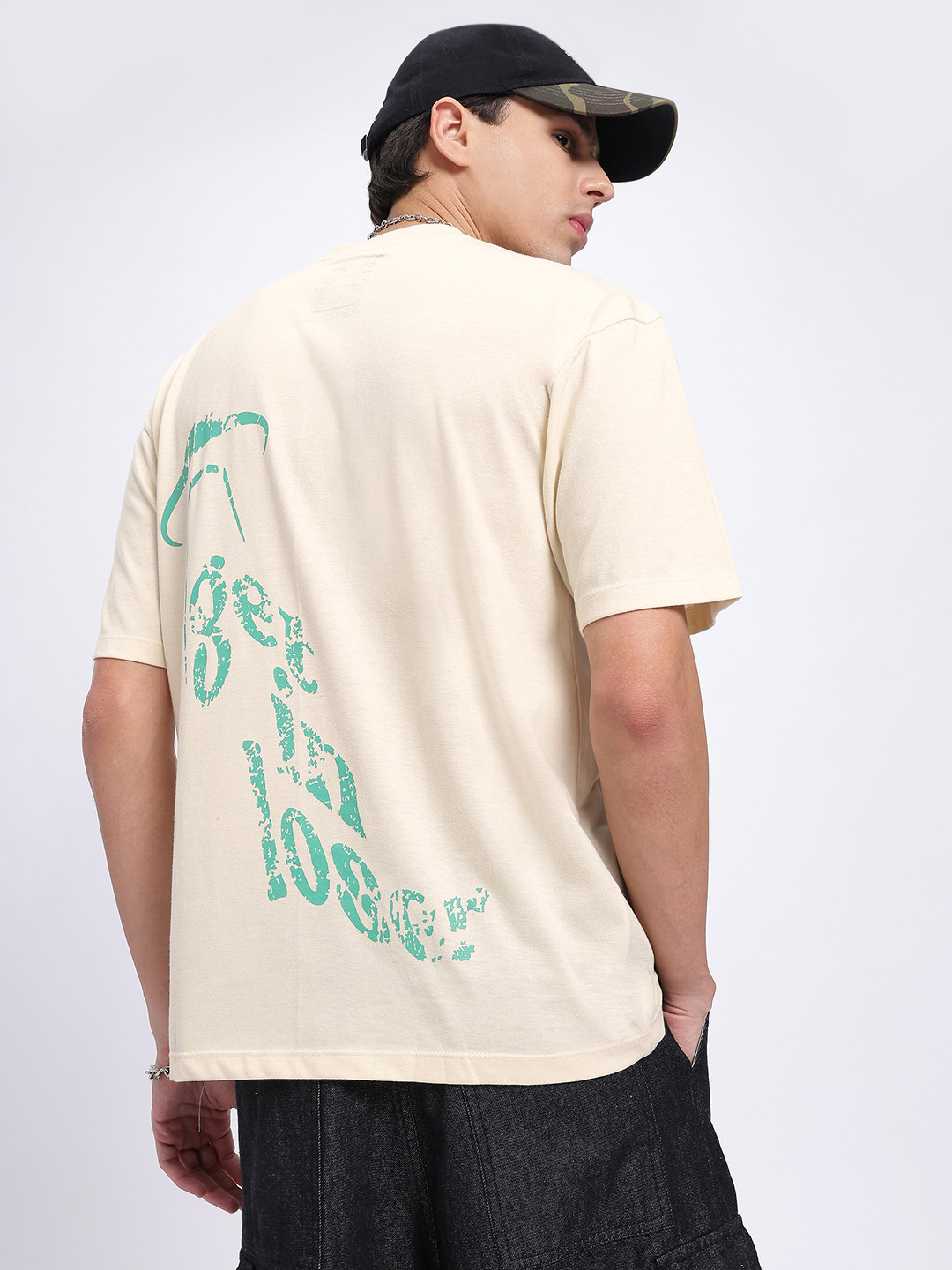 glitchez Typo Drop-Shoulder Sleeves Oversized T-shirt