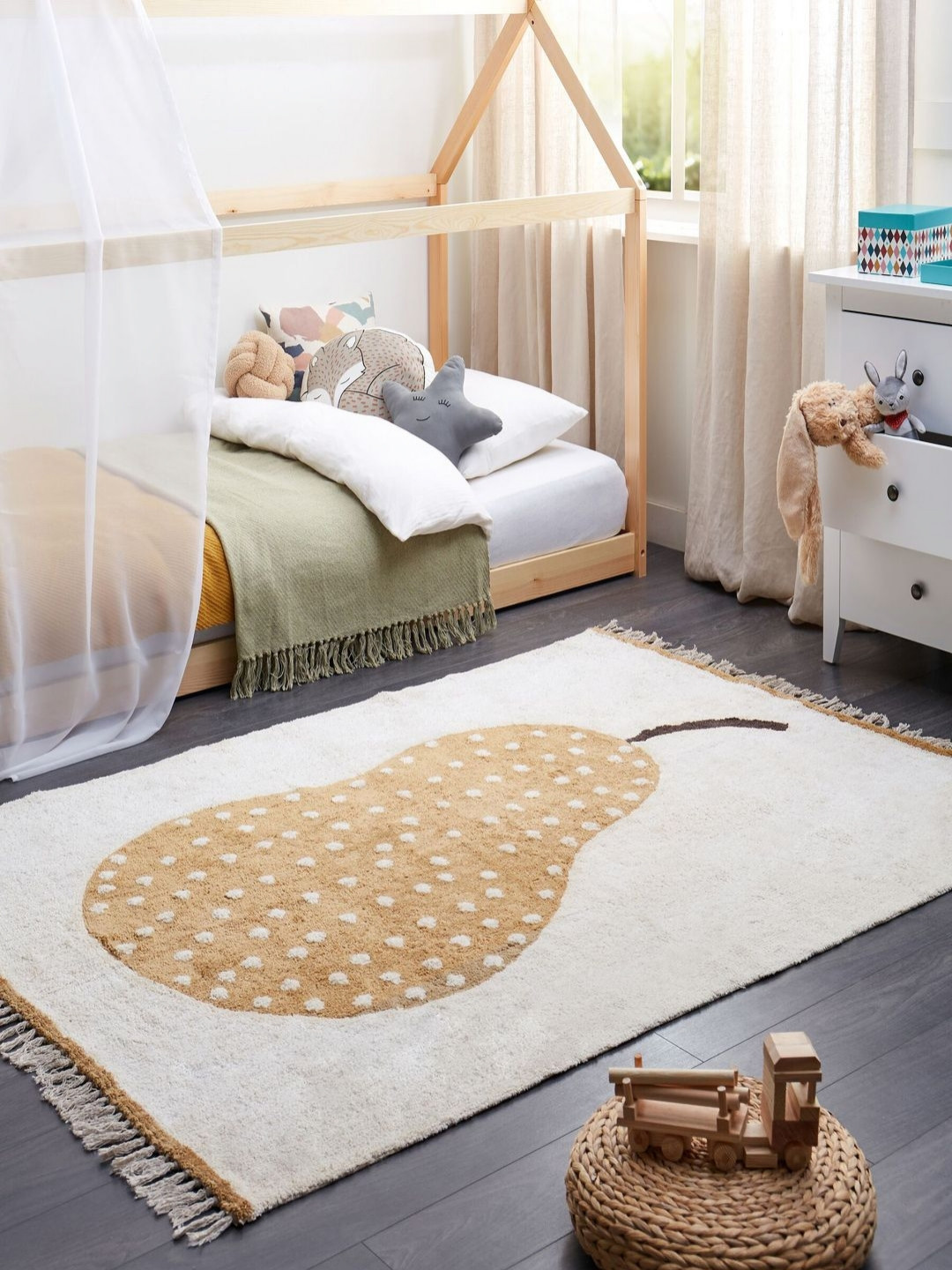 THEGASBH Mustard Abstract Hand-Tufted Cotton Carpet