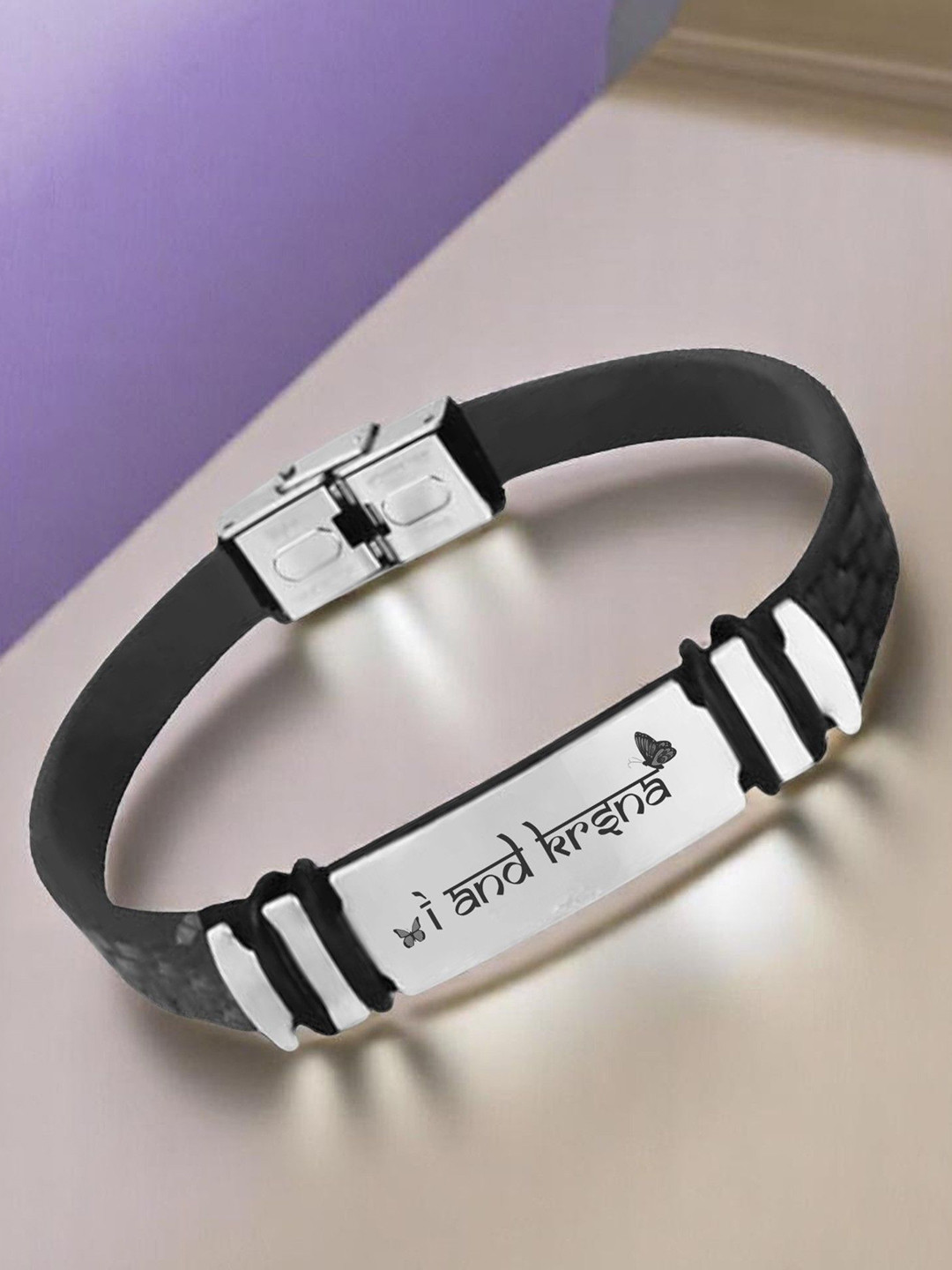 M Men Style I and Krsna Printed Stainless Steel & Braided Leather Wraparound Bracelet