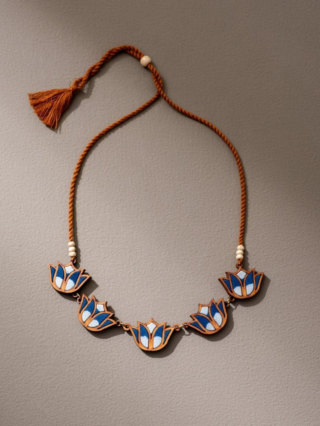 WHE Bloom Lotus Upcycled Fabric & Wooden Necklace