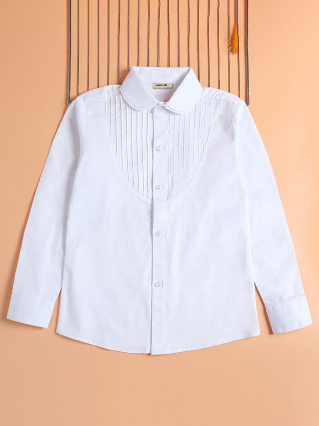 INCLUD Girls Peter Pan Collar Pintuck Bib Yoked Casual Shirt