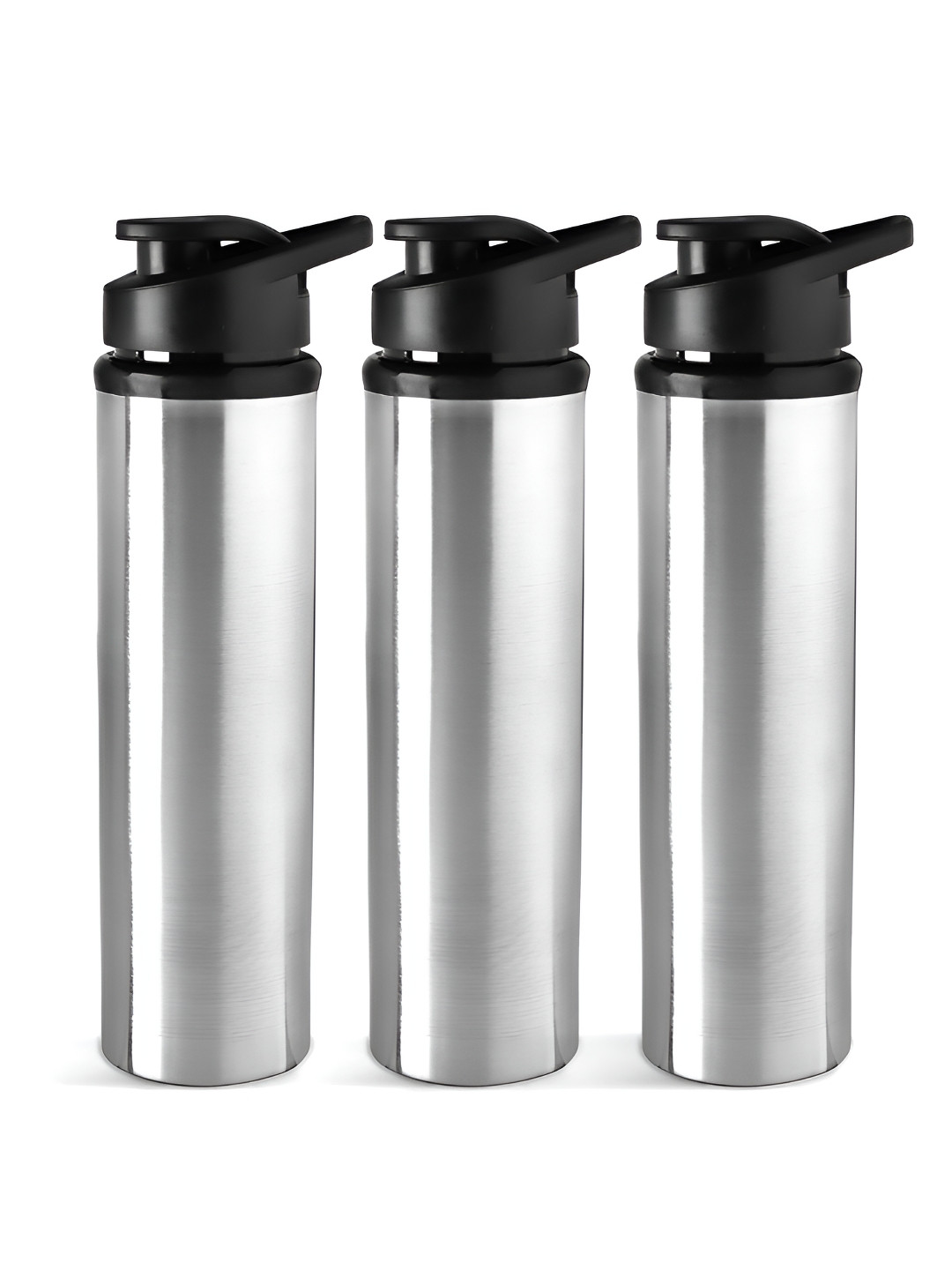Aura Silver Solid Stainless Steel Flip Top 3 Piece Water Bottle - 700ml