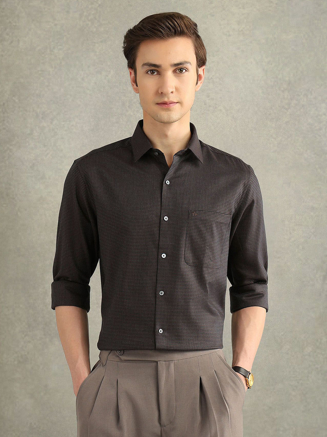 Arrow Italian Elegance Textured Formal Cotton Shirt