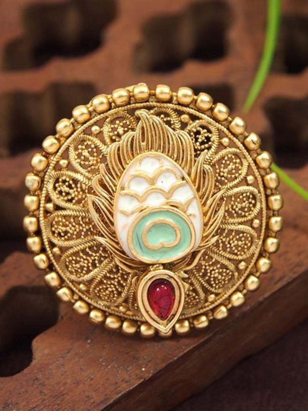 SGA FASHION Rajwadi Matte Gold Plated Meenakari Work Finger Ring