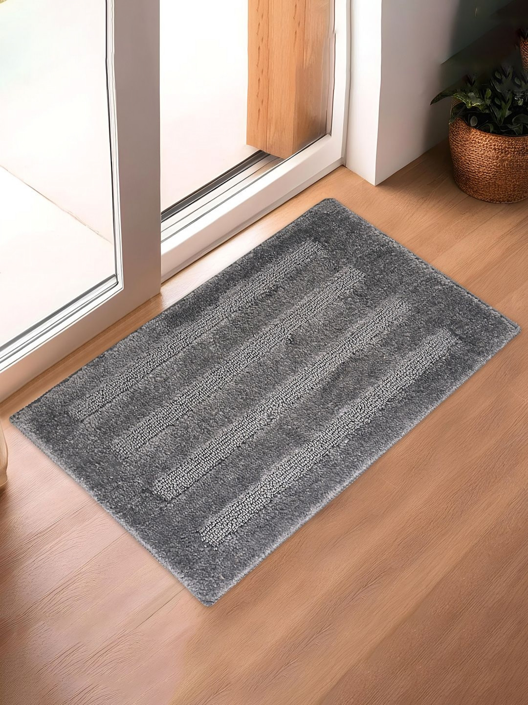 Aura Grey Striped Microfiber Ultra Absorbent Bath Mat