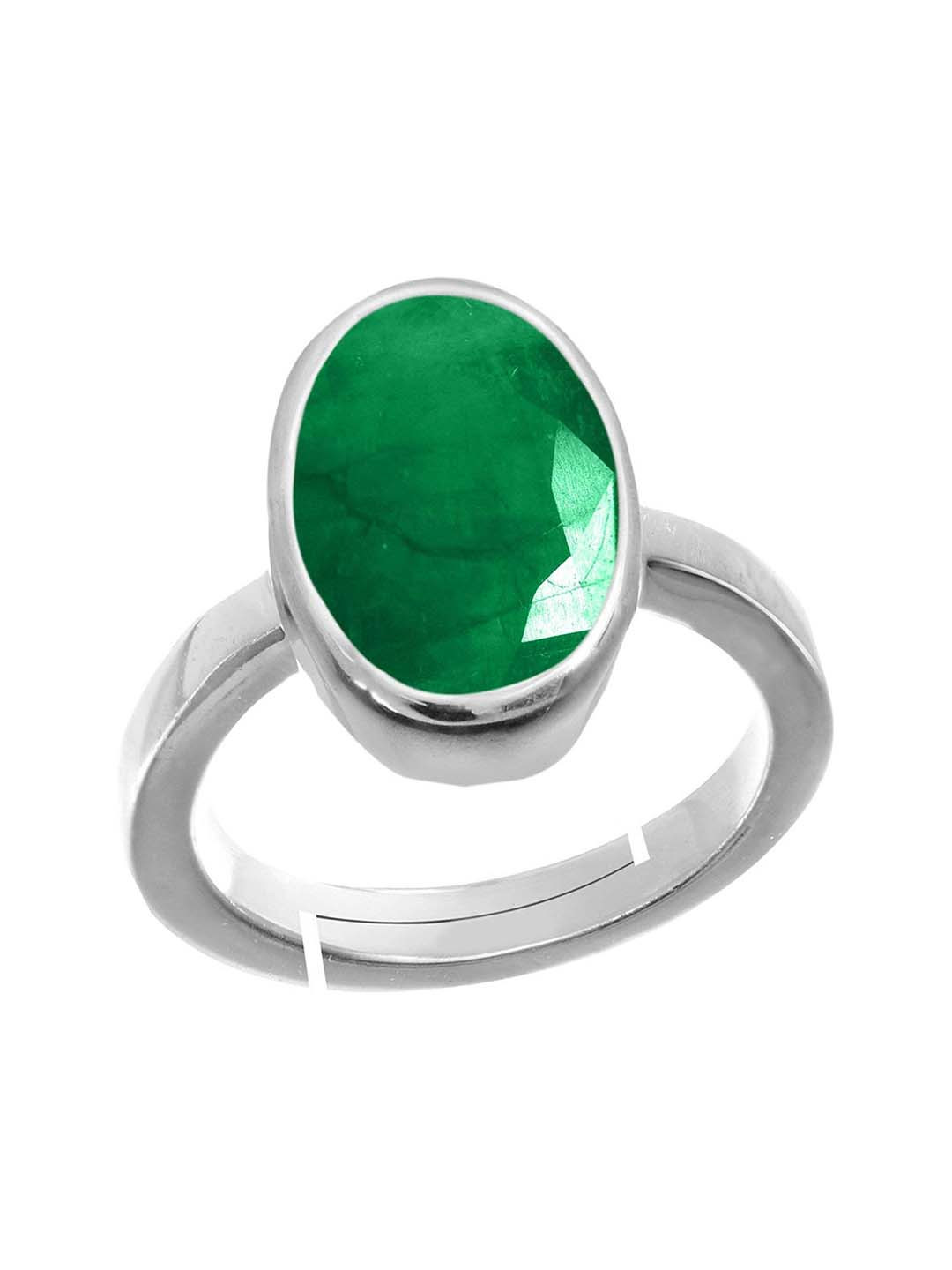 RRVGEM 8.50 KT Green Emerald Silver Plated Panna Ring