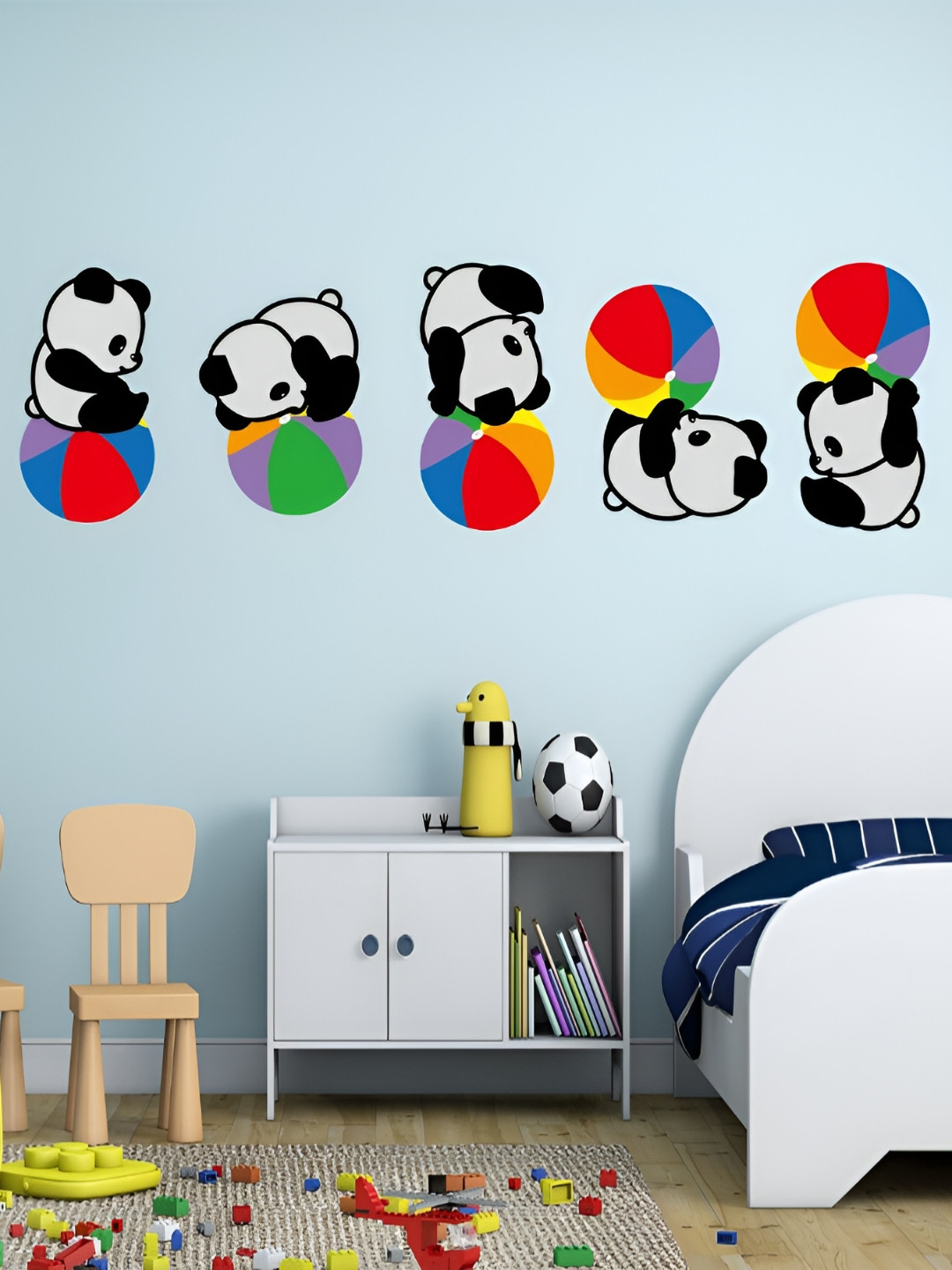LANSTICK Black & White Printed Ball With Panda Play Wall Sticker