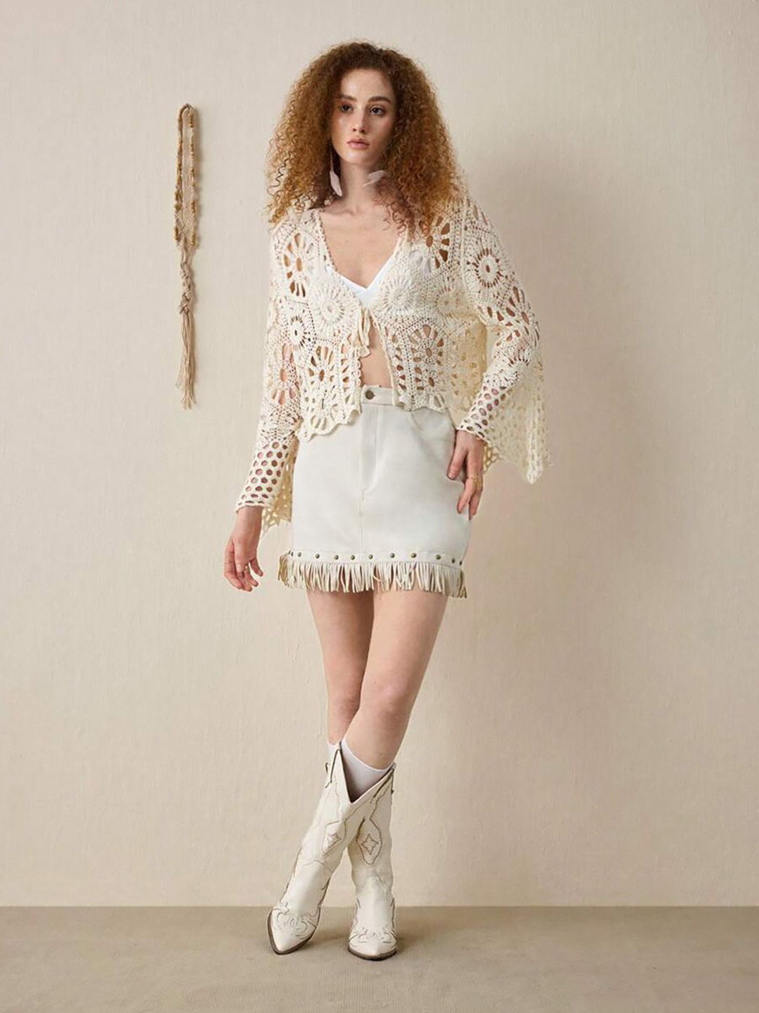 JC Mode Flared Sleeve Crochet Top