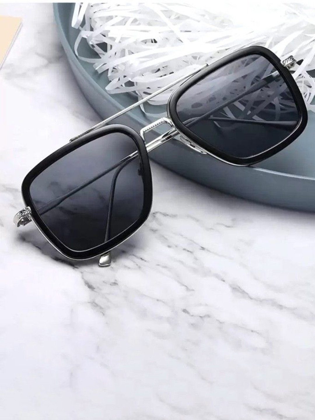 DEXENT COLLECTION Unisex Square Sunglasses Tony Silver Black