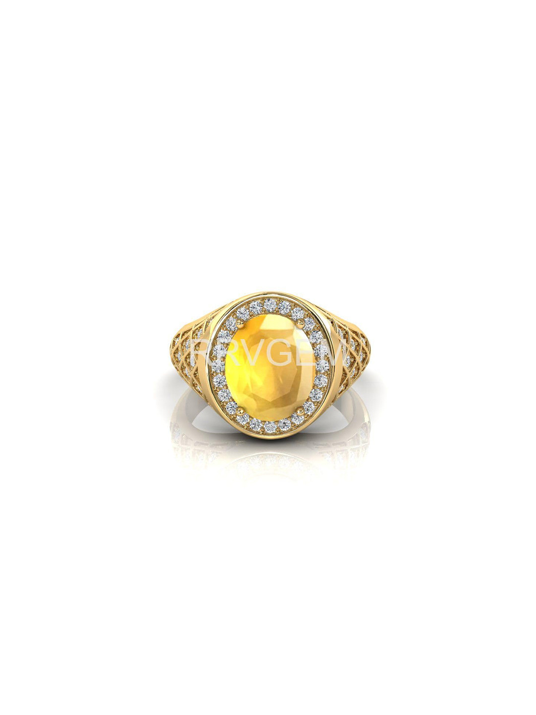 RRVGEM 12.30 KT Gold Plated Yellow Sapphire Pukhraj Adjustable Ring
