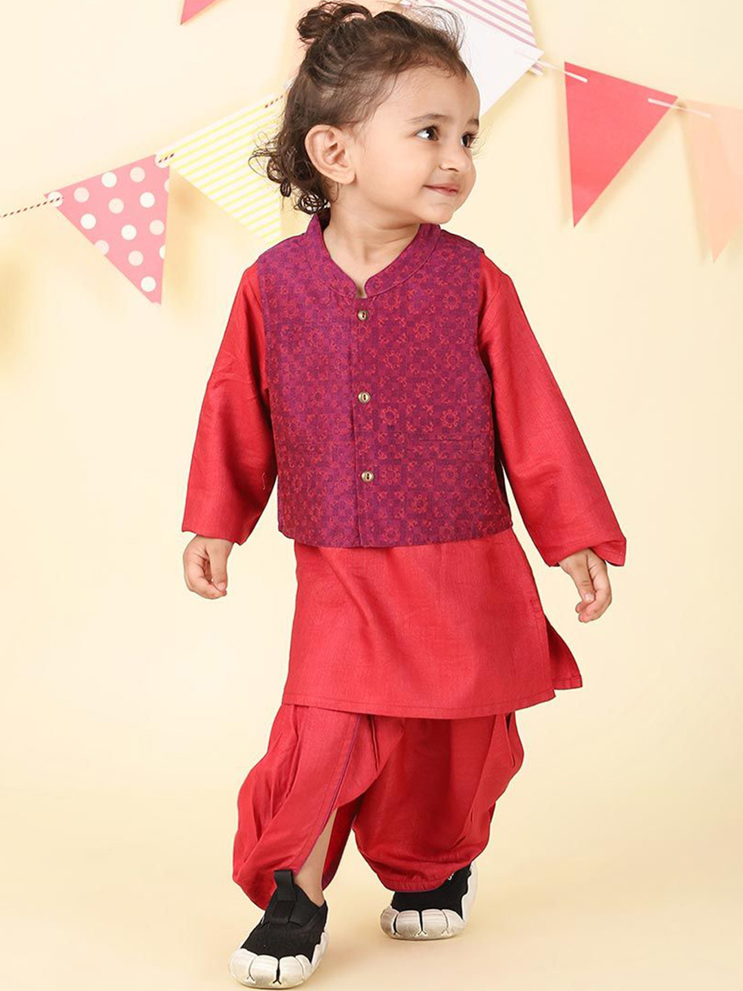 Fabindia Boys Solid Regular A-Line Kurta Set With Nehru Jacket