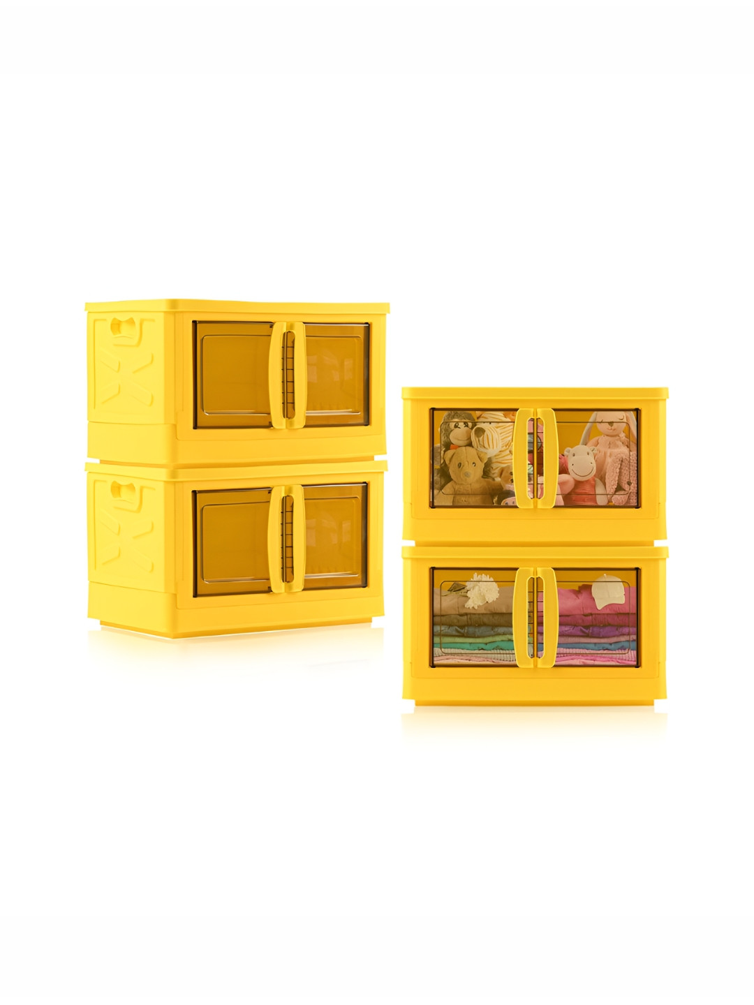 Aura Black & Yellow 4 Pieces Double Door Storage Box With Lid
