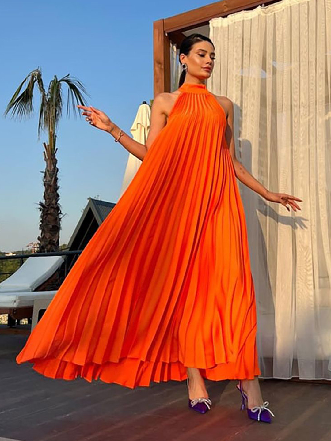 JC Mode Women Solid High Neck Maxi Dress