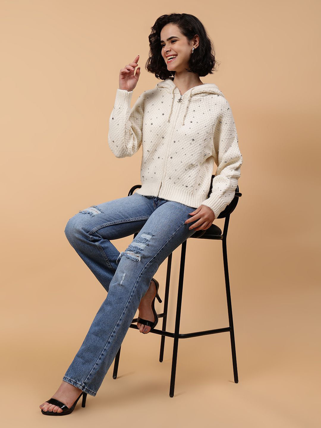 Fashion Gaiia Women Embroidered Acrylic Cardigan