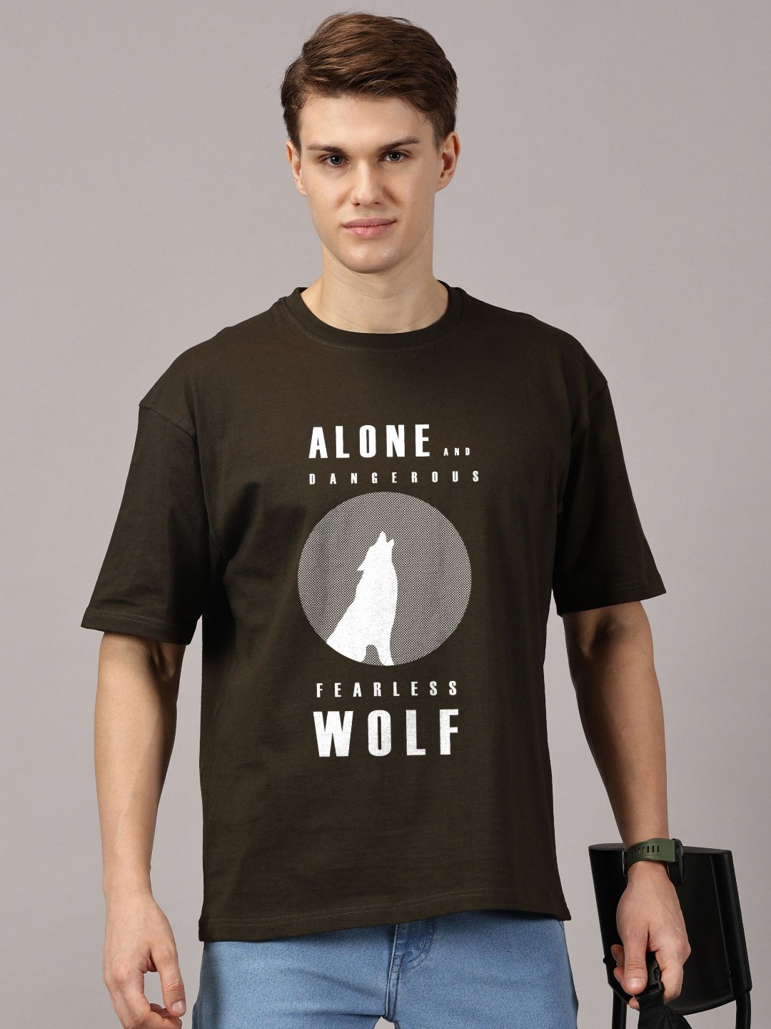 LEON Typography Printed Drop Shoulder sleeves Cotton Oversized T-shirt