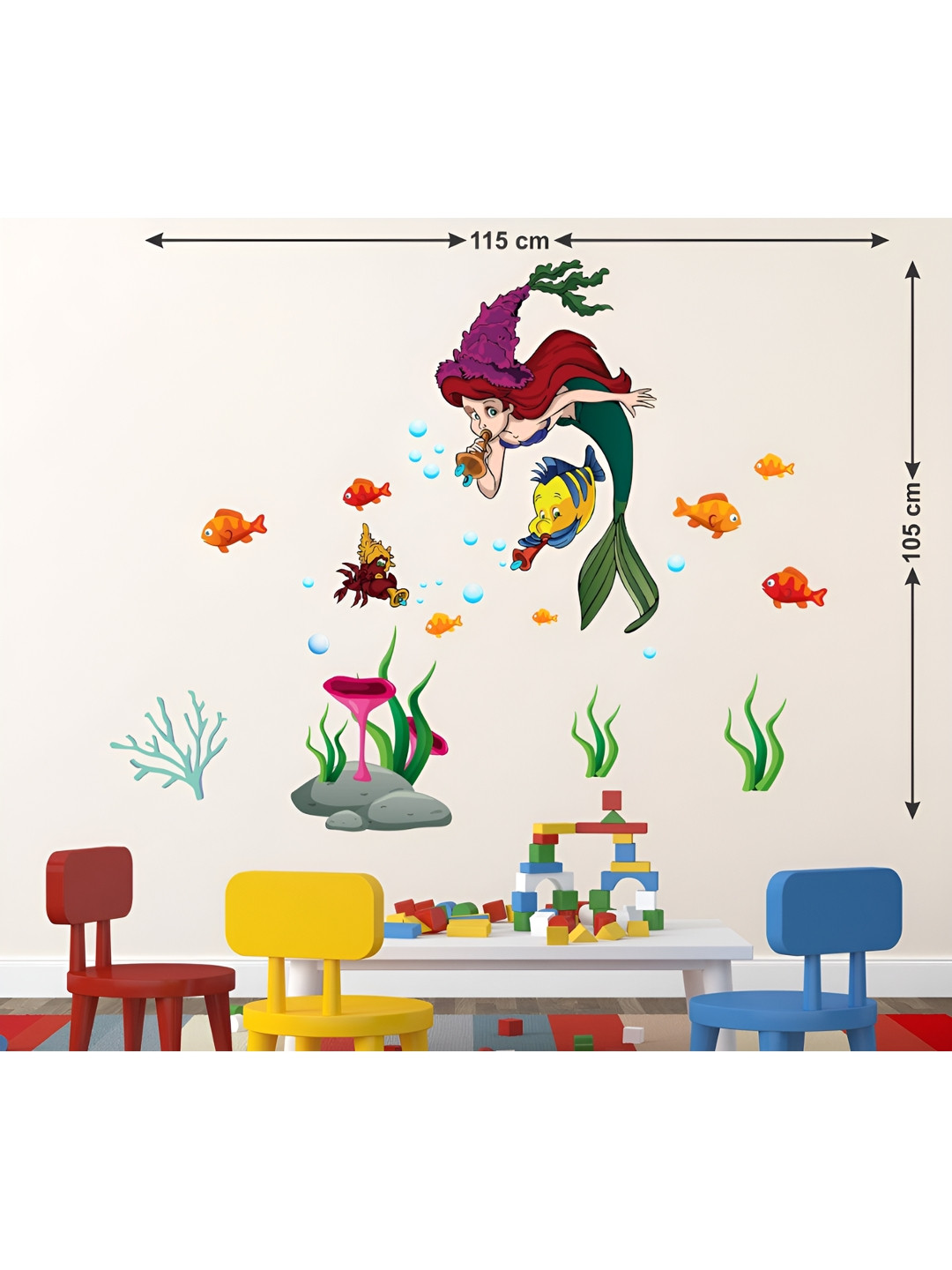 LANSTICK Green & Red Sea Queen & Sea Printed Wall Sticker