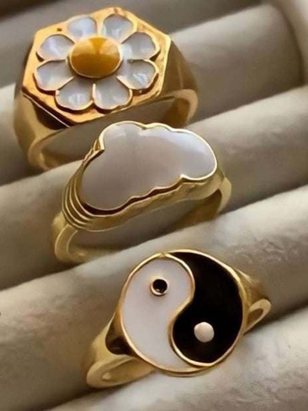Arzonai Set Of 3 Cloud Daisy Yin Yang Rings