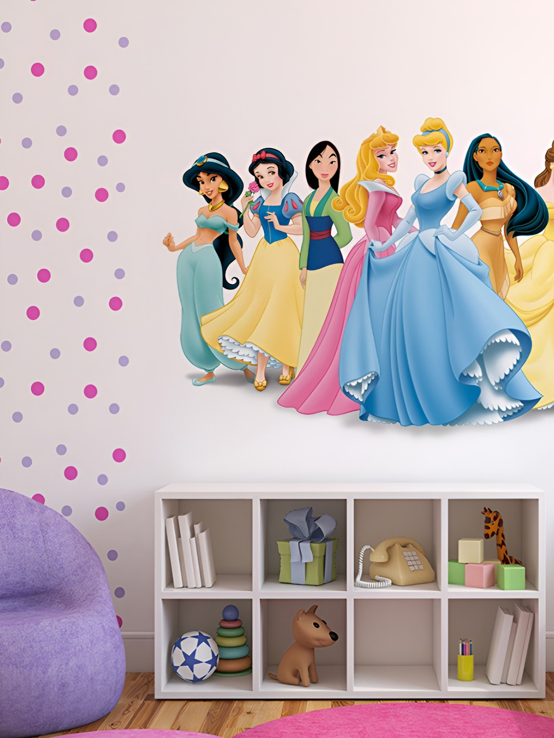 LANSTICK Blue & Yellow Printed Eight Barbies For Kids Wall Sticker
