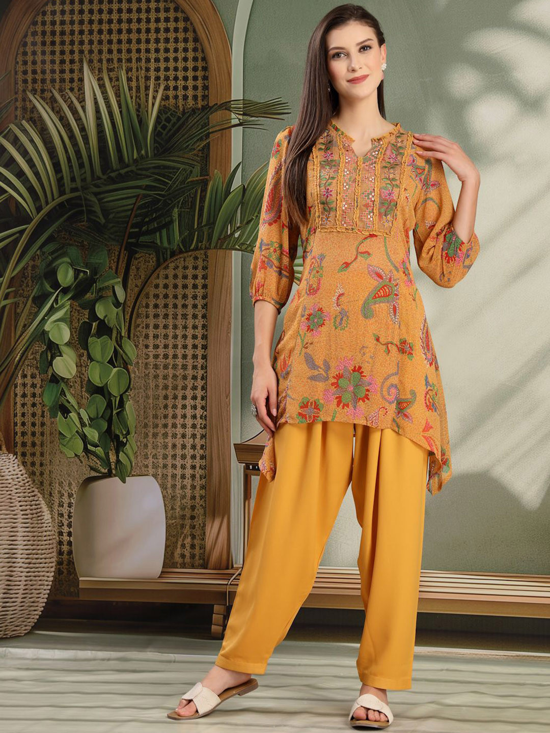 Nayam By Lakshita Floral Printed A-line Georgette Kurti With Salwar