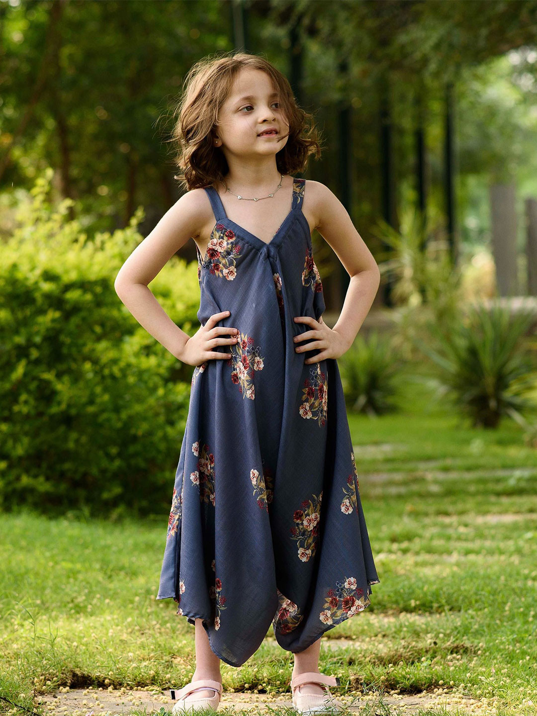 Pasha Girls Persian Blue Palazzo Jumpsuit Kids