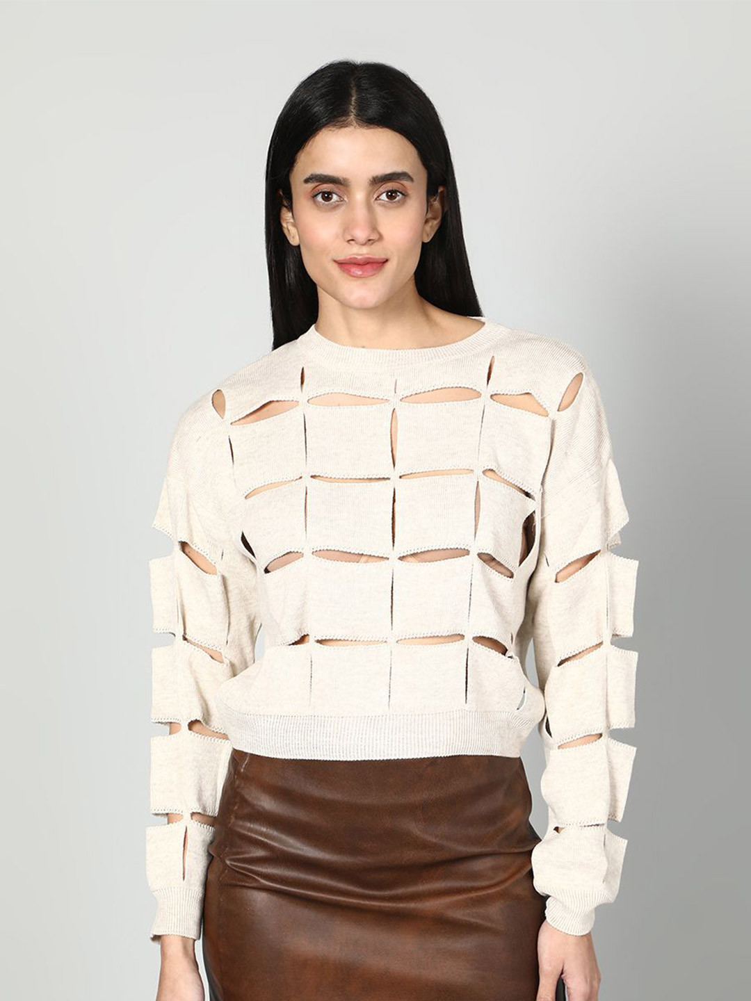 Fashion Gaiia Women Crop Long Sleeves Pullover With Cutout