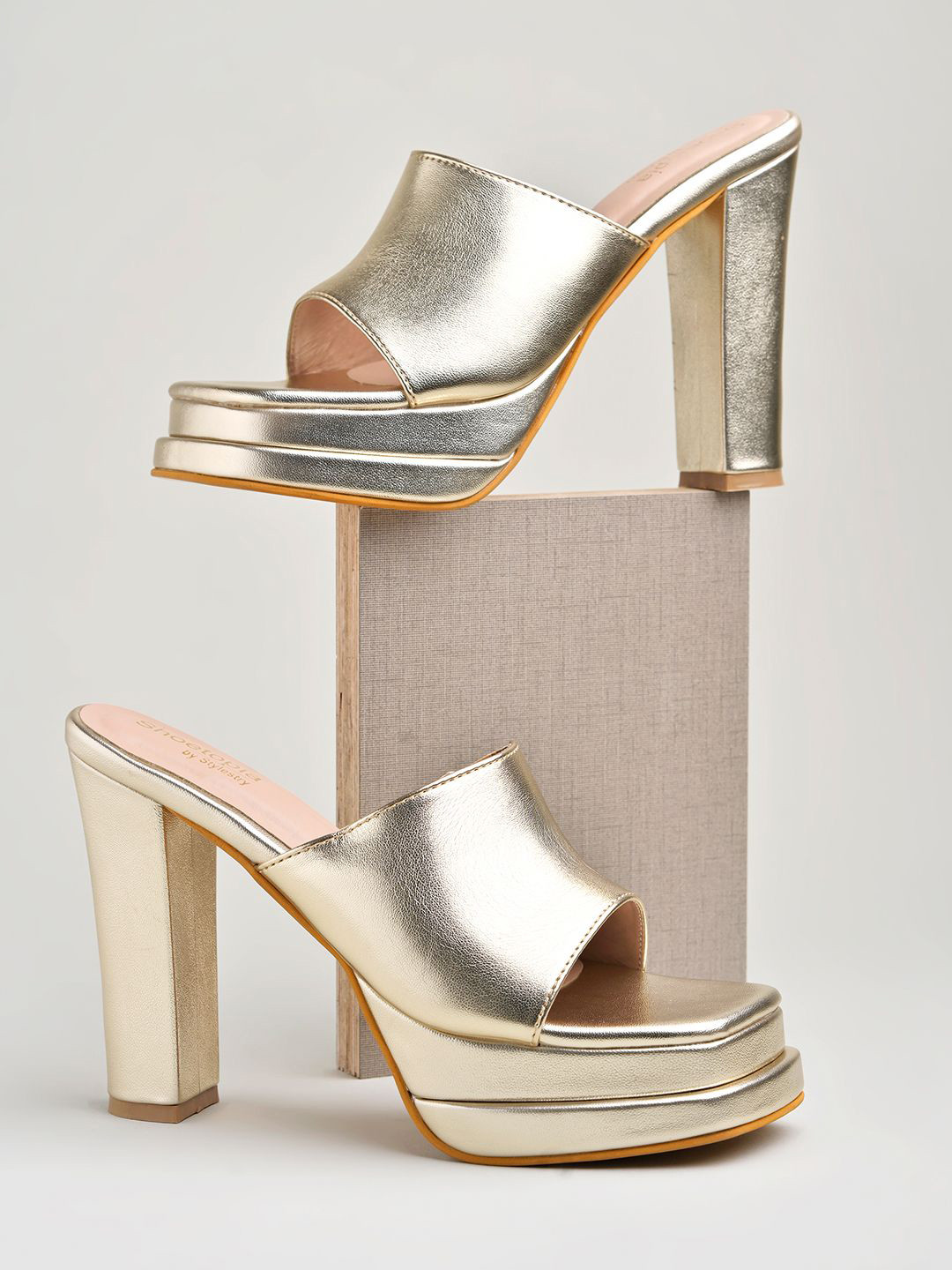 Stylestry Metallic Block Heel Sandals
