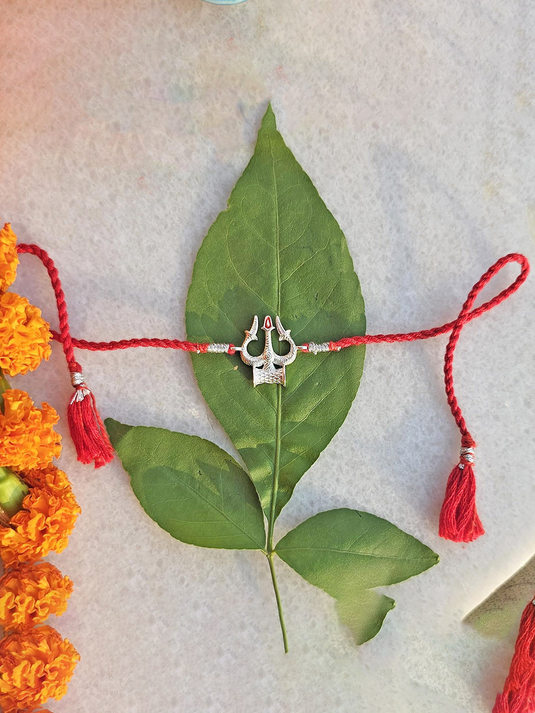 ROOVI 925 Sterling Silver Trishul Shiva Thread Rakhi