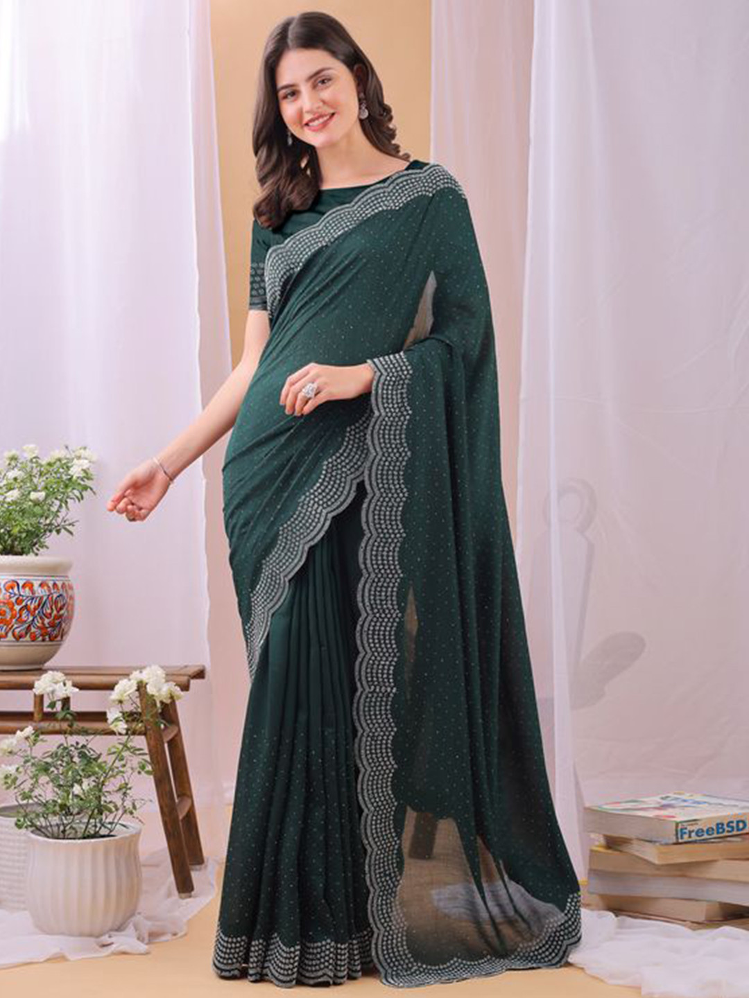 Dhyey Fashion Embellished Beads and Stone Party Saree