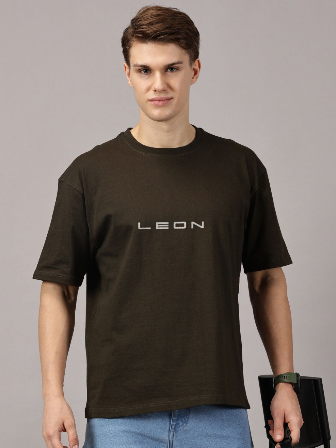 LEON Brand Logo Printed Oversized Cotton T-shirt