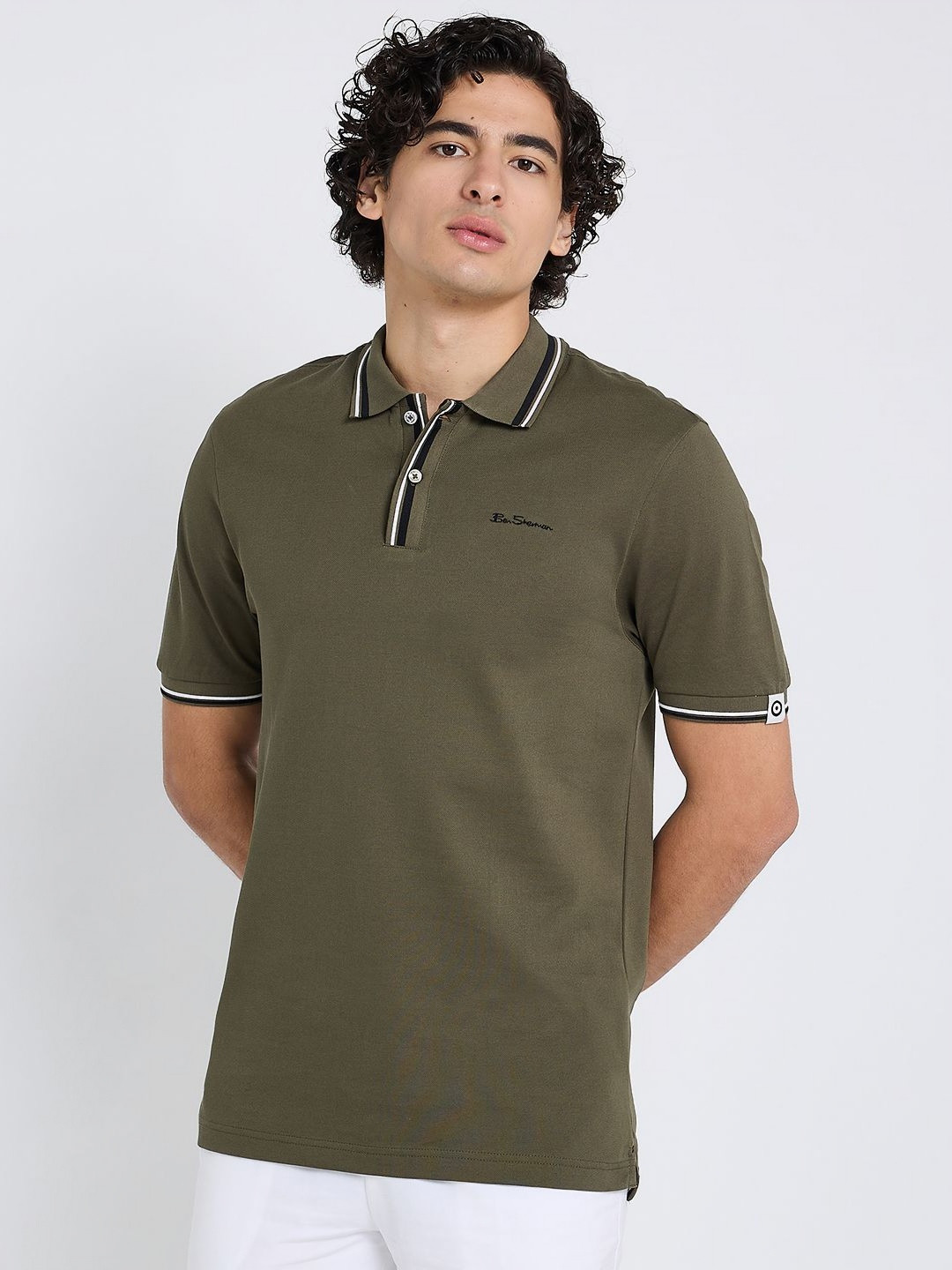 BEN SHERMAN Self Design Polo Collar Regular Fit Cotton T-shirt