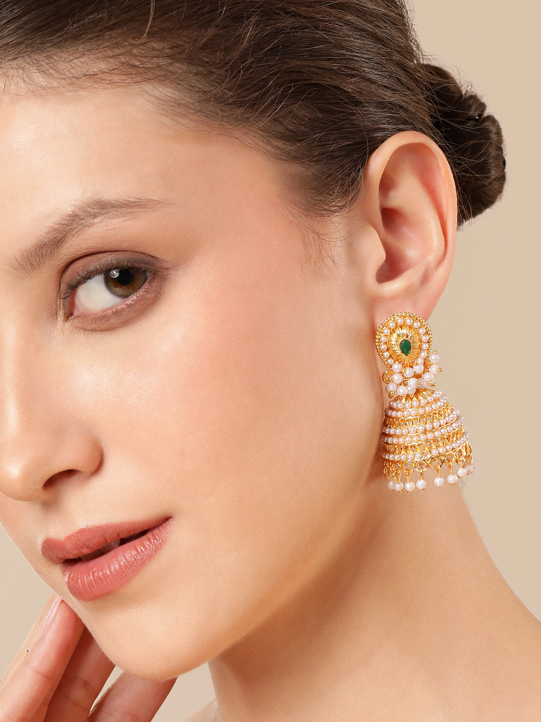 Anouk Gold Plated Pearl Studded Jhumkas Earrings