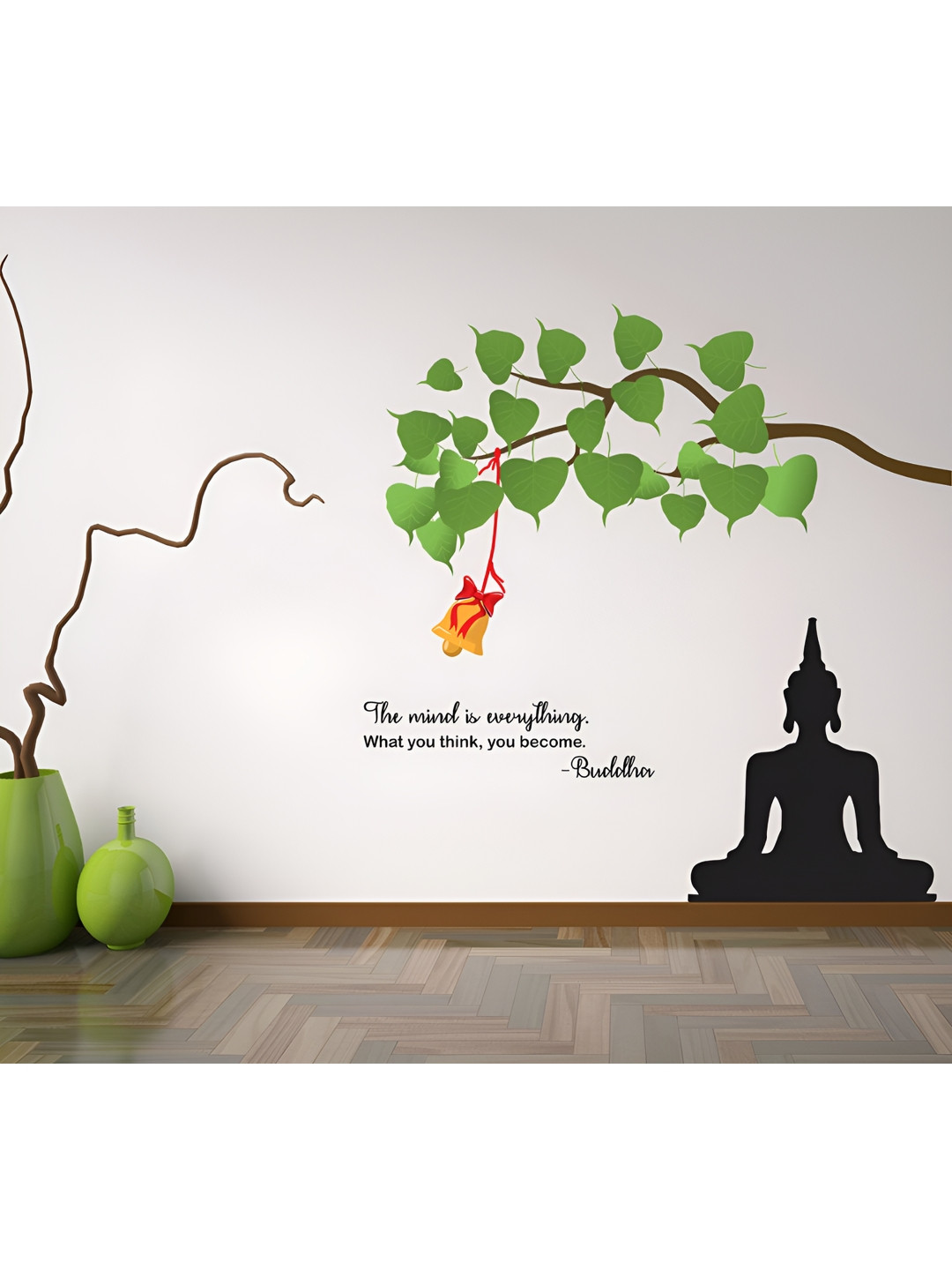 LANSTICK Green & Black Printed Puthar Prayer Under The Tree Wall Sticker