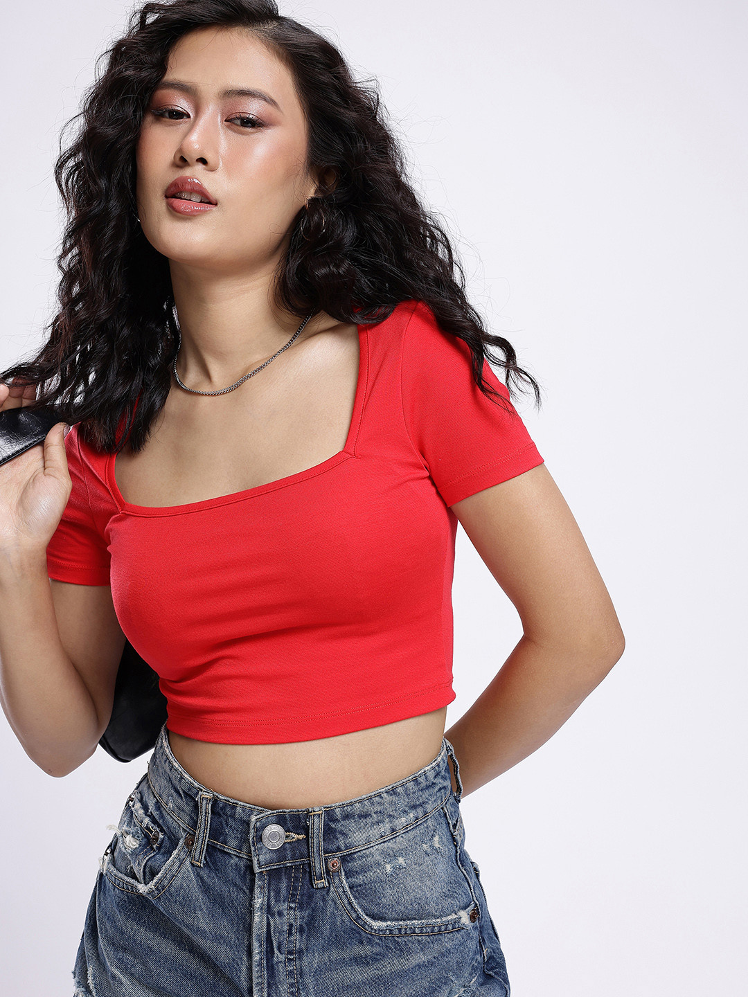 glitchez Square Neck Fitted Crop Top