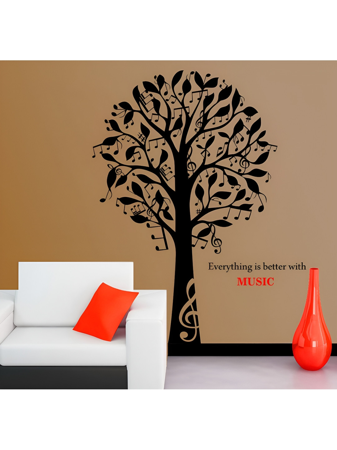 LANSTICK Black & Red Printed Music With Tree Wall Sticker