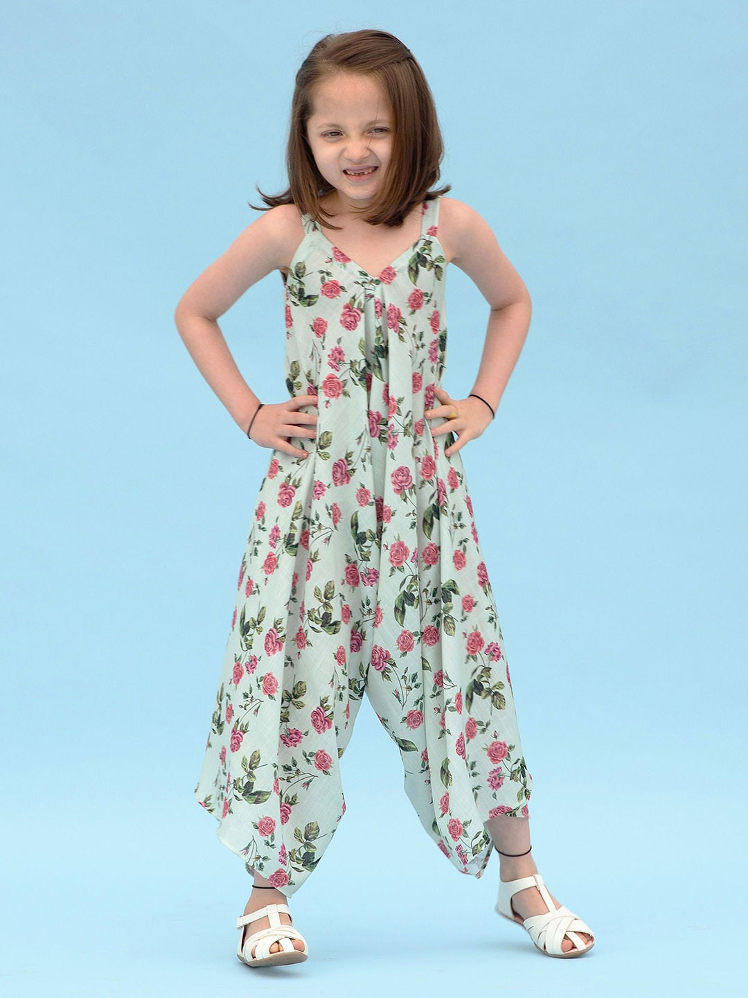 Pasha Girls Sage Green Palazzo Jumpsuit Kids