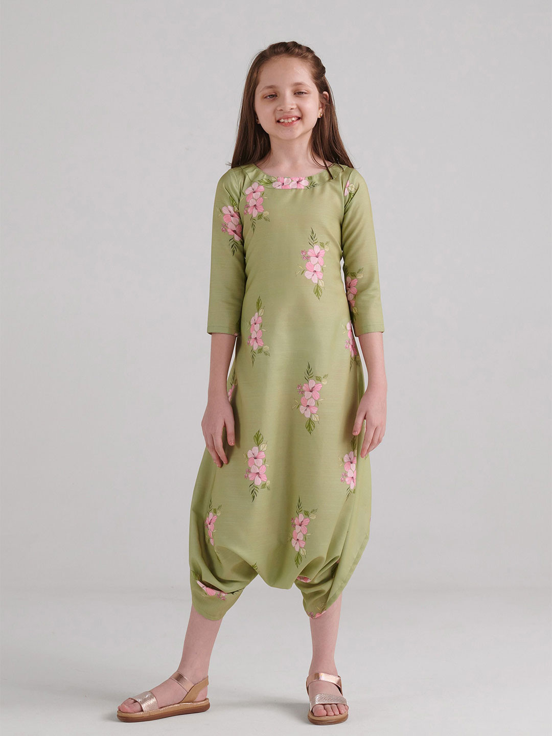 Pasha Girls Pickle Green Dhoti Jumpsu