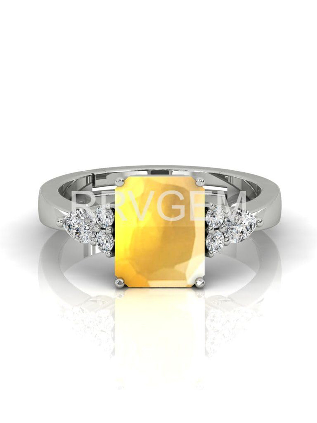 RRVGEM 9.50 KT Ring Silver Plated Adjustable Yellow Sapphire Ring