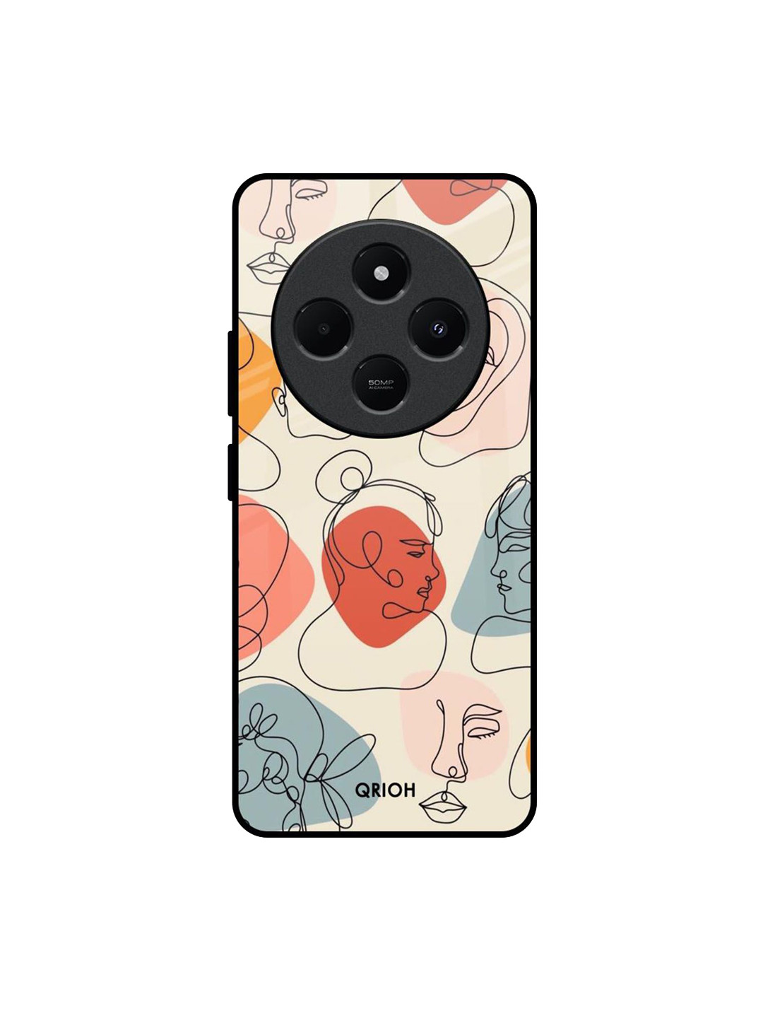 QRIOH Abstract Faces Printed Redmi 14C 5G Impact Resistant Back Case