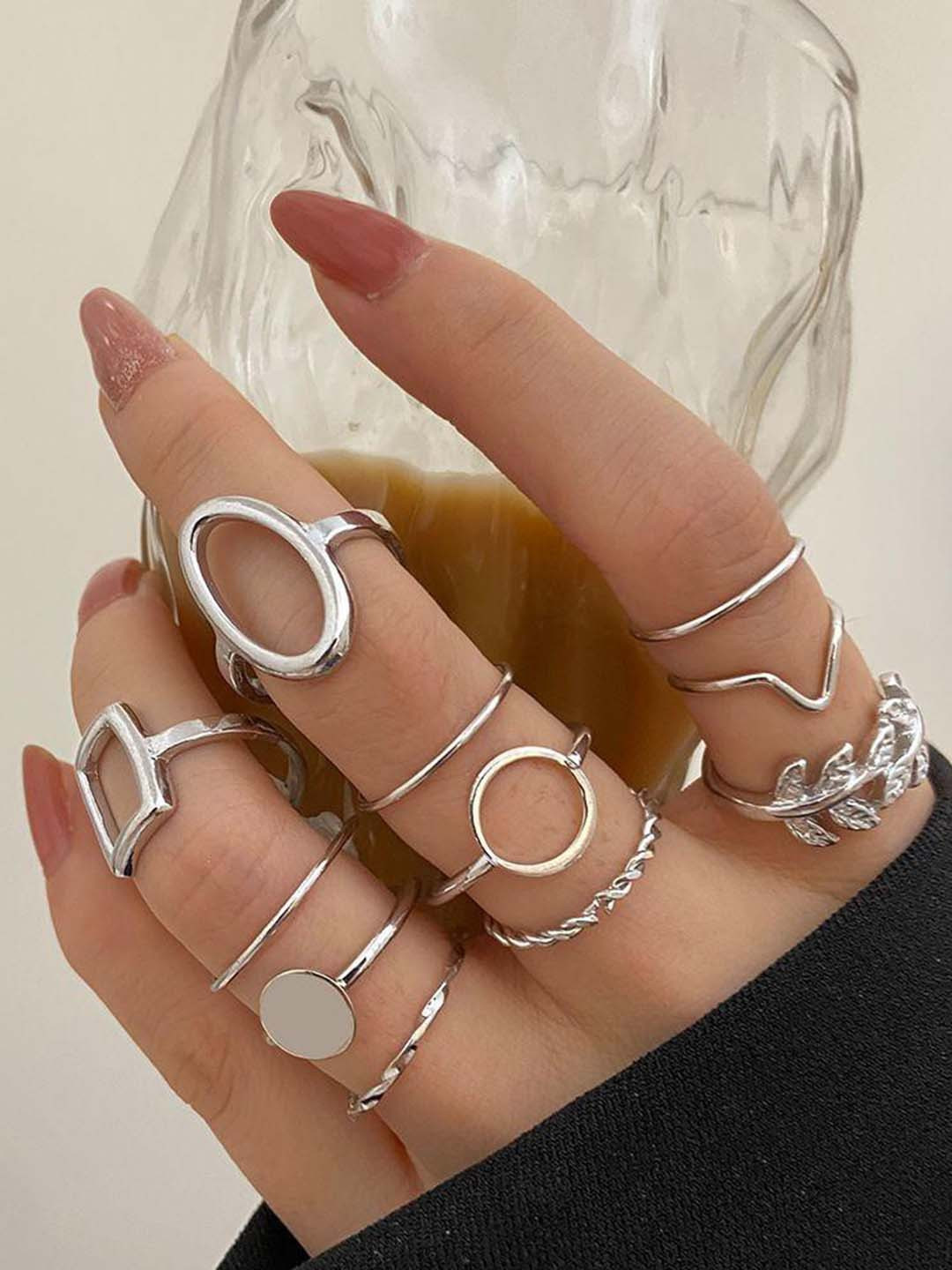 Arzonai Set Of 11 Geometric Circle Leaf Ring