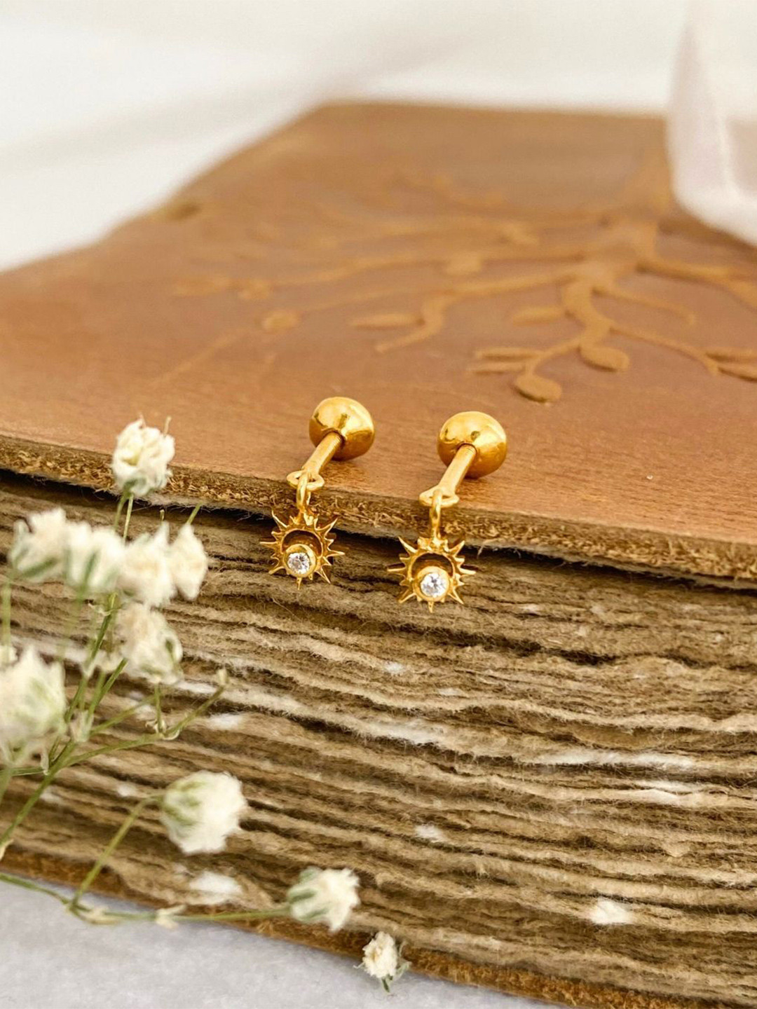 Boldiful Gold-Plated Cubic Zirconia Studded Sunshine Helix Drop Earrings