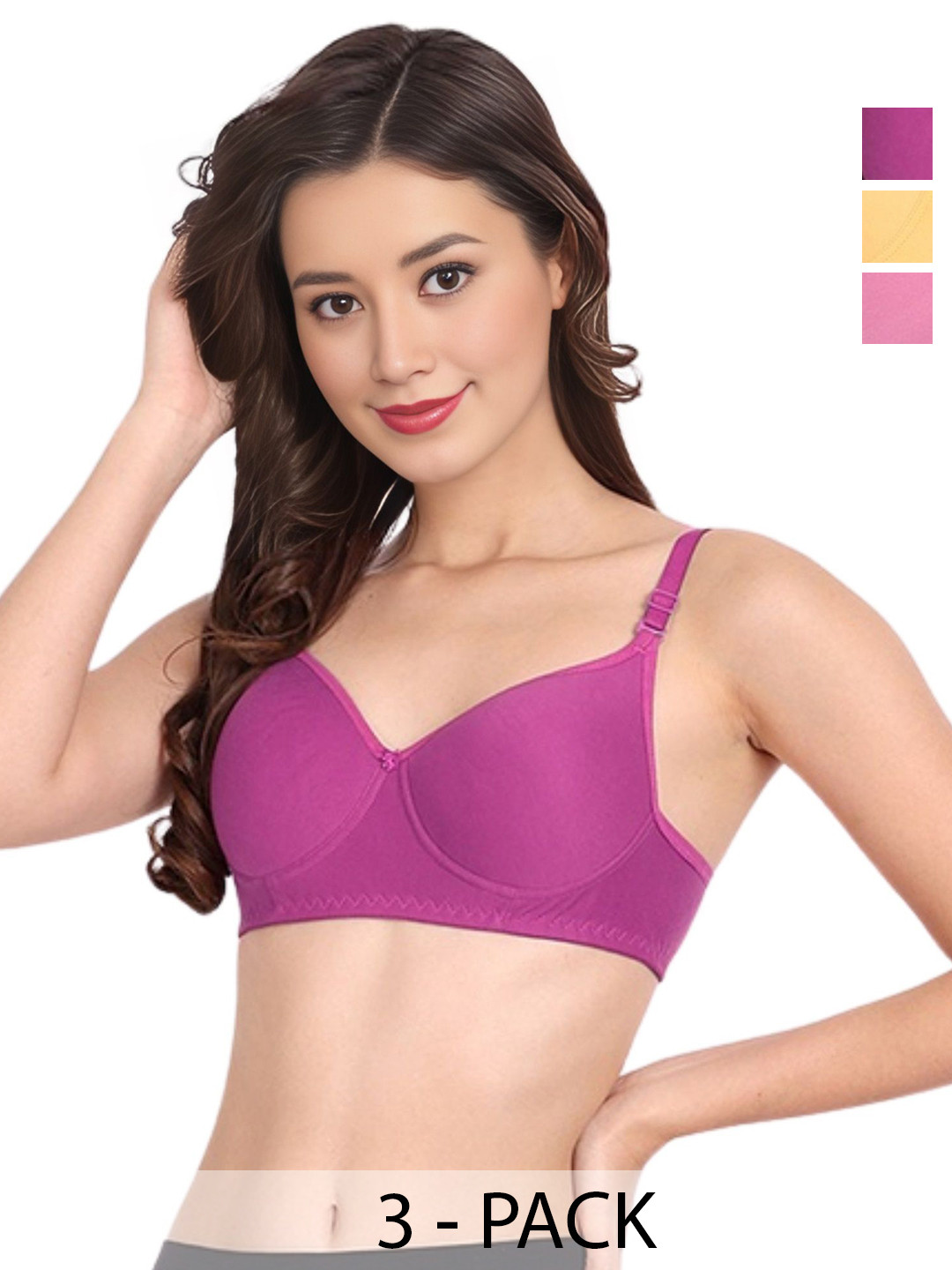 Liigne Pack Of 3 Solid Full Coverage Multiway T-shirt Bra