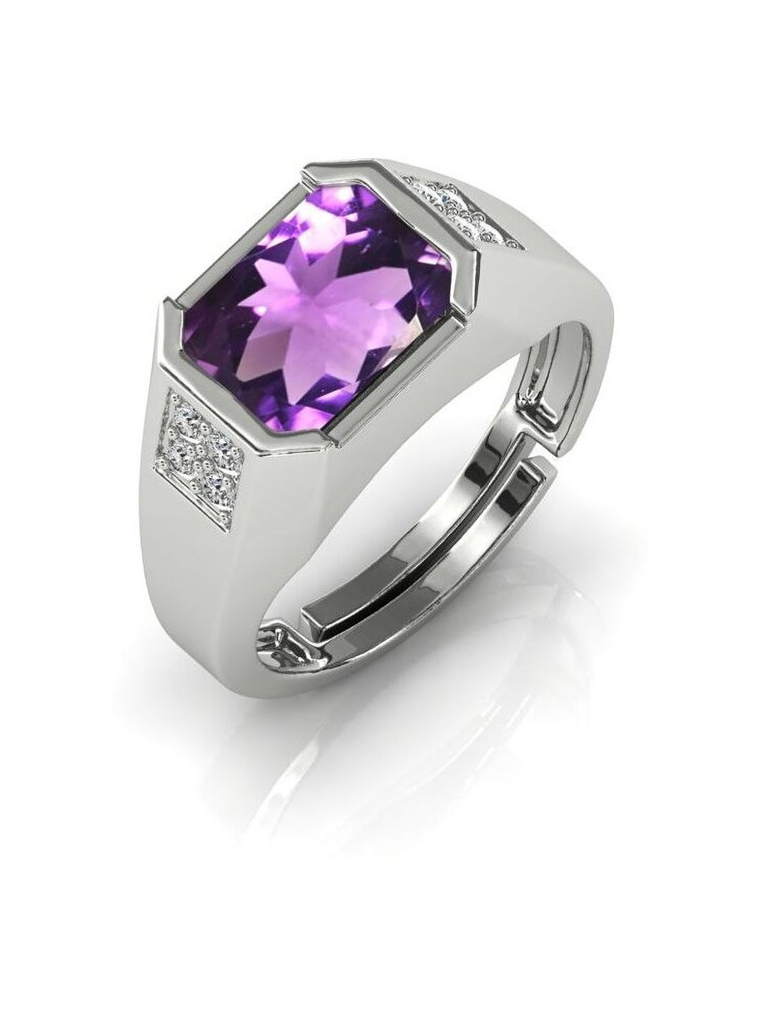 RRVGEM 11.25 Ratti Unisex Silver Plated Amethyst Ring